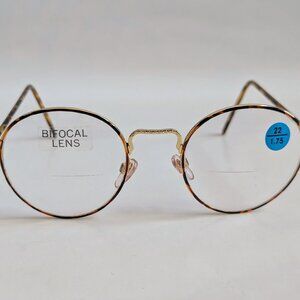 (NWT) Vintage 90's Round Metal Bi-Focal Reading Glasses (Gold/Tortuga)
